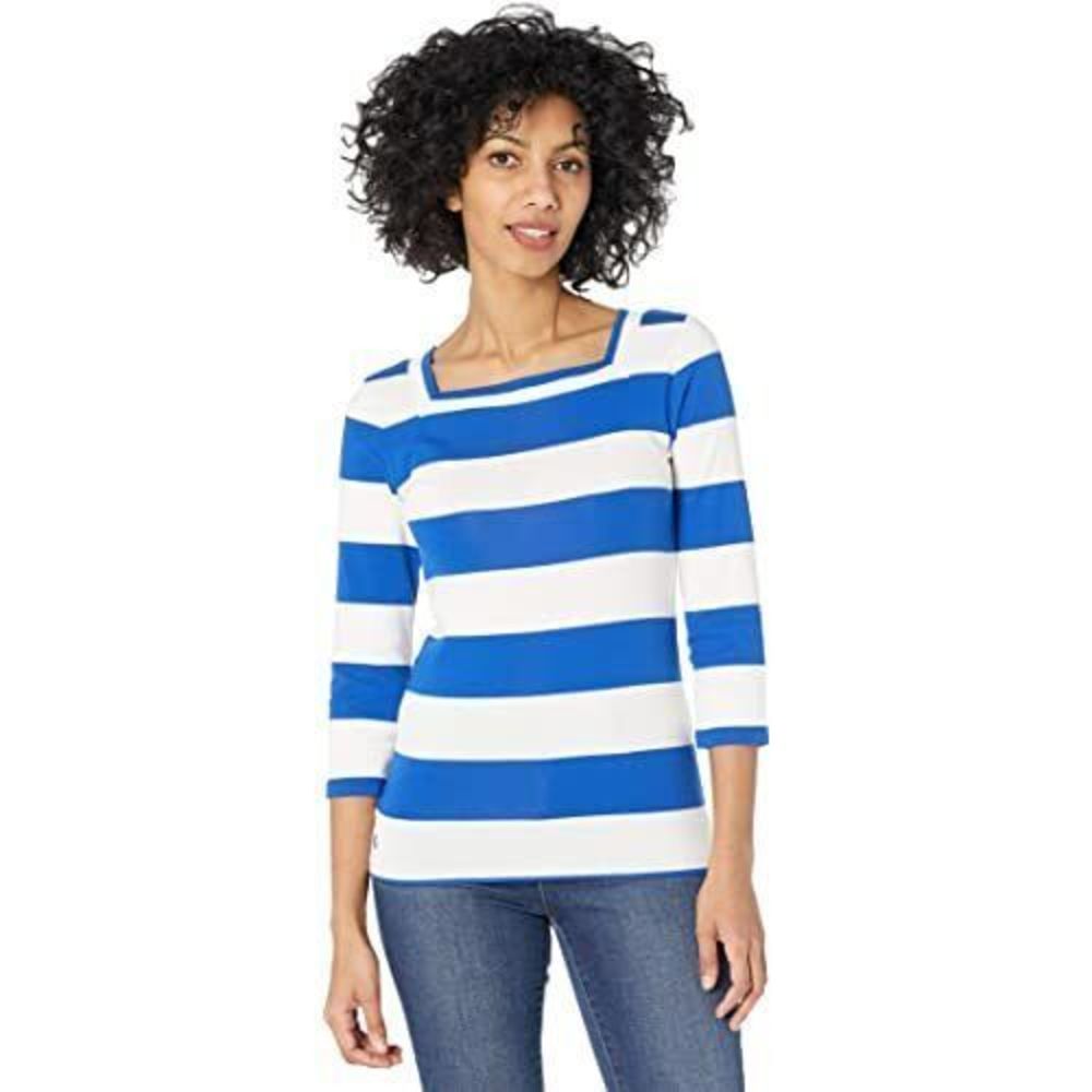 Women's Lauren Ralph Lauren Striped Square Neck 3/4 Sleeve Top Shirt Large L - Picture 2 of 2